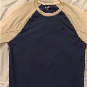 Long sleeve tan and navy Hollister t shirt